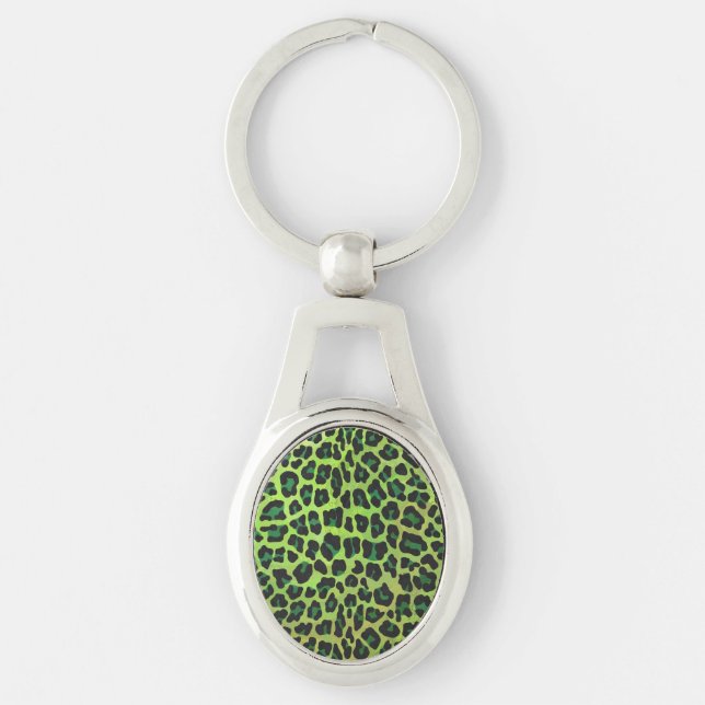 Leopard Black and Green Print Key Ring (Front)