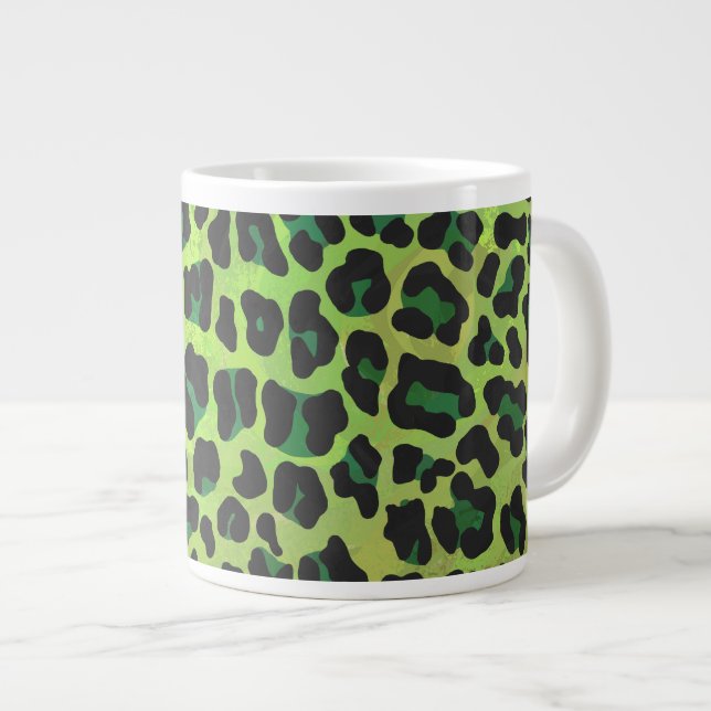 Leopard Black and Green Print Large Coffee Mug (Front Right)