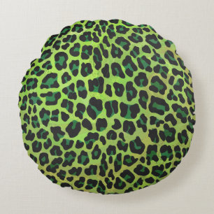 Leopard Black and Green Print Round Cushion