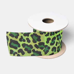 Leopard Black and Green Print Satin Ribbon
