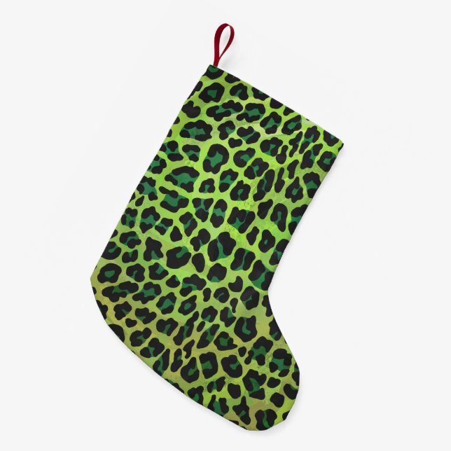 Leopard Black and Green Print Small Christmas Stocking (Front (Hanging))