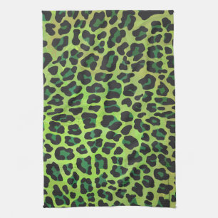 Leopard Black and Green Print Tea Towel