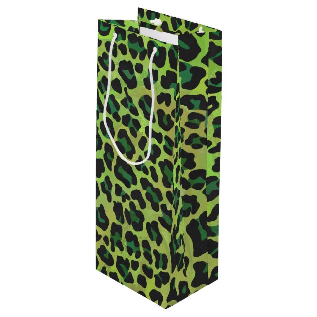 Leopard Black and Green Print Wine Gift Bag (Front Angled)