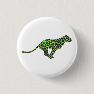 Leopard Black and Green Silhouette 3 Cm Round Badge