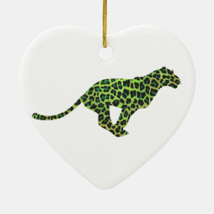 Leopard Black and Green Silhouette Ceramic Tree Decoration