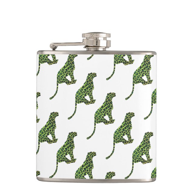 Leopard Black and Green Silhouette Hip Flask (Front)