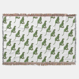 Leopard Black and Green Silhouette Throw Blanket