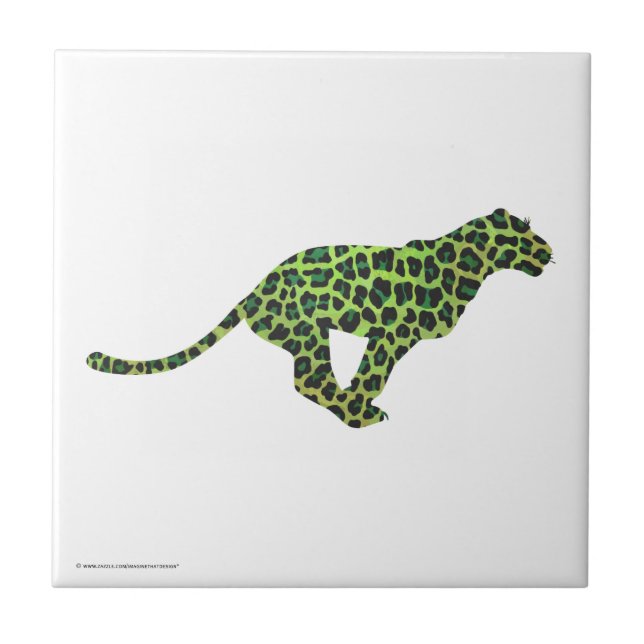 Leopard Black and Green Silhouette Tile (Front)