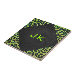 Leopard Black and Green with Monogram Ceramic Tile