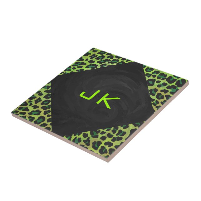 Leopard Black and Green with Monogram Ceramic Tile (Side)