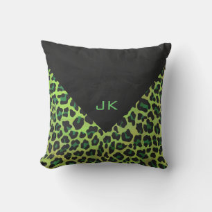 Leopard Black and Green with Monogram Cushion