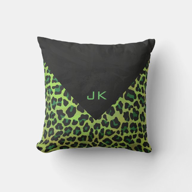 Leopard Black and Green with Monogram Cushion (Front)