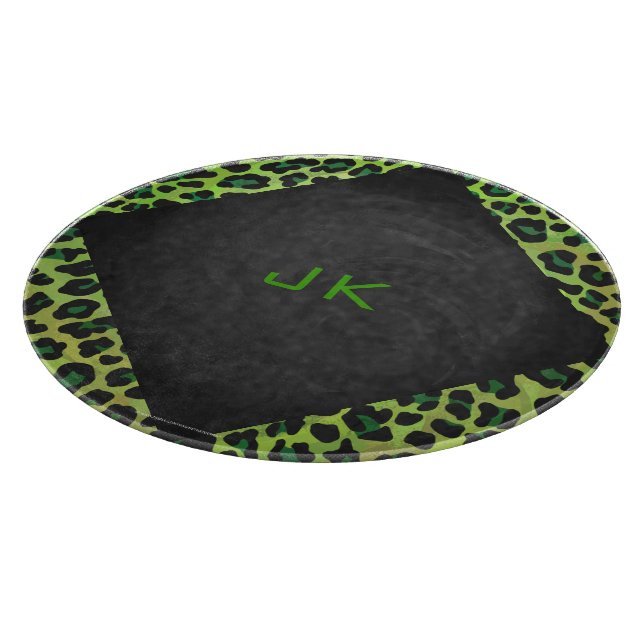 Leopard Black and Green with Monogram Cutting Board (Corner)