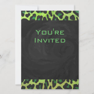 Leopard Black and Green with Monogram Invitation