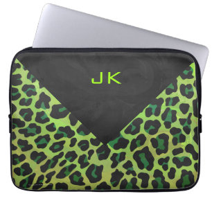 Leopard Black and Green with Monogram Laptop Sleeve