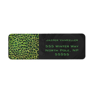 Leopard Black and Green with Monogram Return Address Label