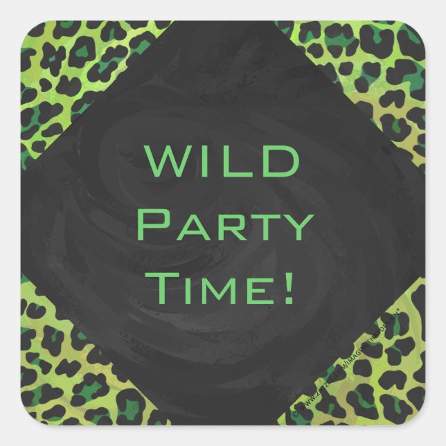 Leopard Black and Green with Monogram Square Sticker (Front)