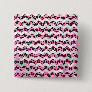 Leopard Black and Hot Pink Chevron Print 15 Cm Square Badge