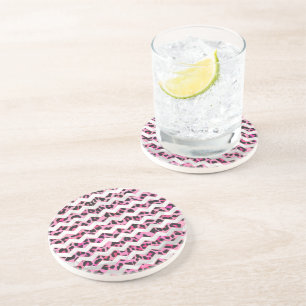 Leopard Black and Hot Pink Chevron Print Coaster
