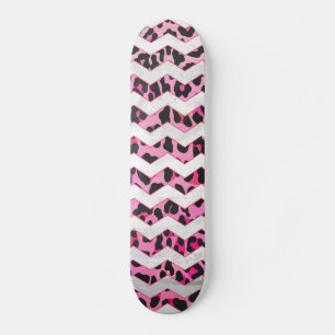 Leopard Black and Hot Pink Chevron Print Skateboard