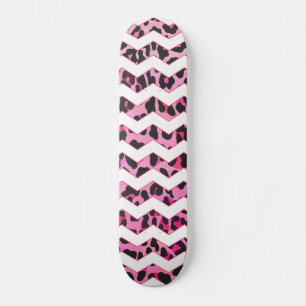 Leopard Black and Hot Pink Chevron Print Skateboard