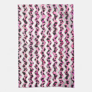 Leopard Black and Hot Pink Chevron Print Tea Towel