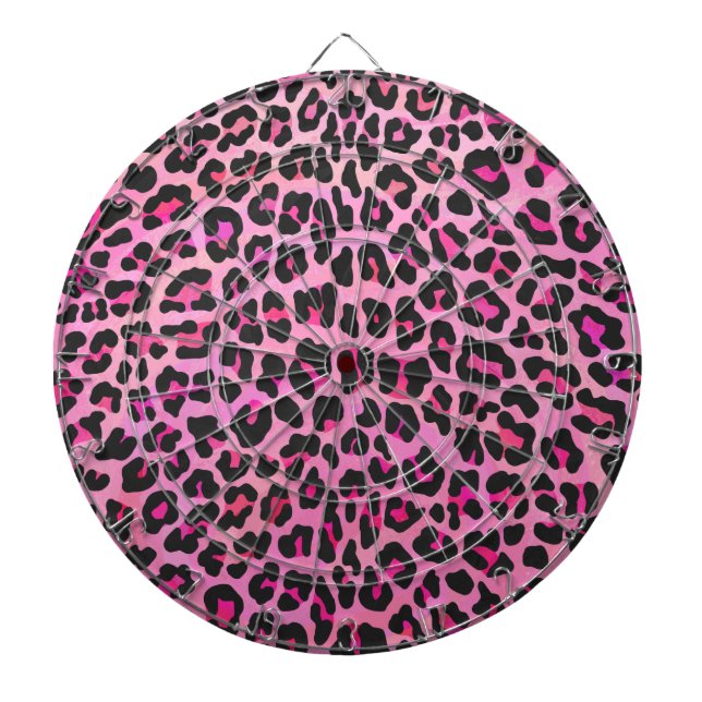 Leopard Black and Hot Pink Print Dartboard (Front)