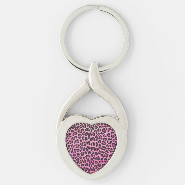 Leopard Black and Hot Pink Print Key Ring (Front)