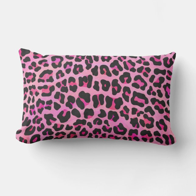 Leopard Black and Hot Pink Print Lumbar Cushion (Front)