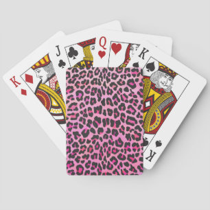 Leopard Black and Hot Pink Print Playing Cards