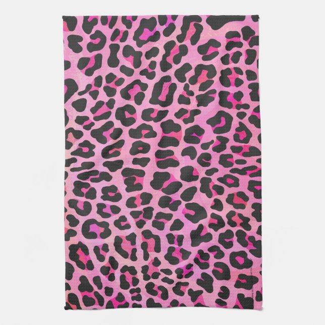 Leopard Black and Hot Pink Print Tea Towel (Vertical)