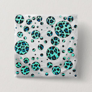 Leopard Black and Teal Print 15 Cm Square Badge