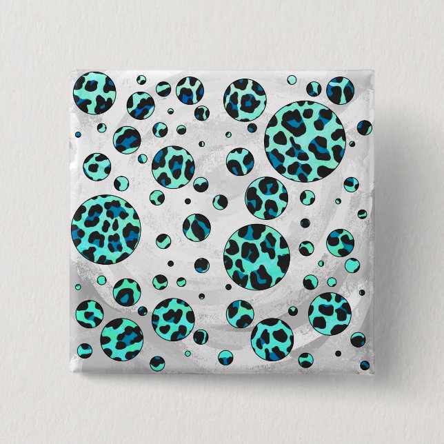 Leopard Black and Teal Print 15 Cm Square Badge (Front)