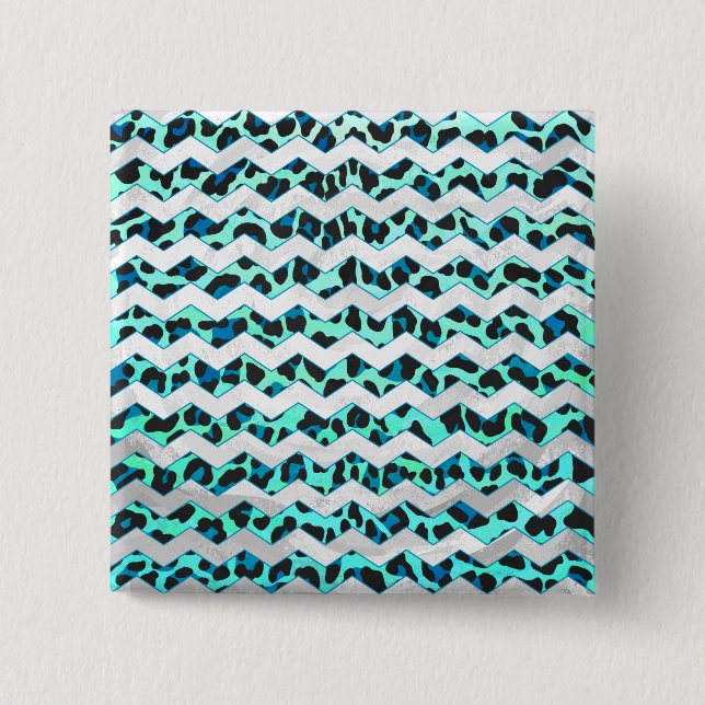 Leopard Black and Teal Print 15 Cm Square Badge (Front)