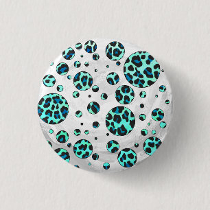 Leopard Black and Teal Print 3 Cm Round Badge