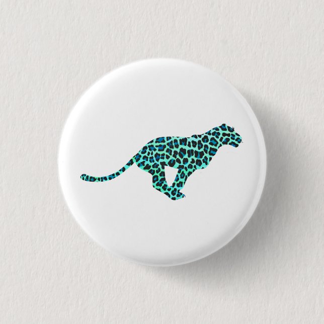 Leopard Black and Teal Print 3 Cm Round Badge (Front)