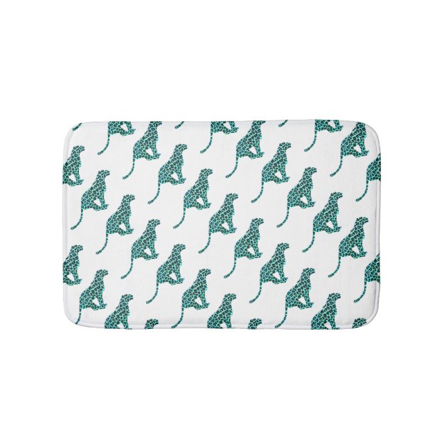 Leopard Black and Teal Print Bath Mat (Front)