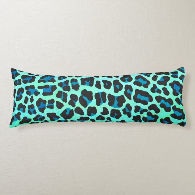 Leopard Black and Teal Print Body Cushion (Front)