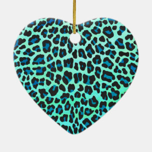 Leopard Black and Teal Print Ceramic Ornament