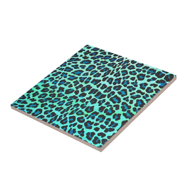 Leopard Black and Teal Print Ceramic Tile (Side)