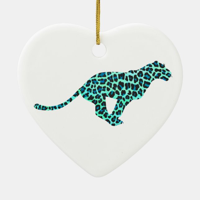 Leopard Black and Teal Print Ceramic Tree Decoration (Back)