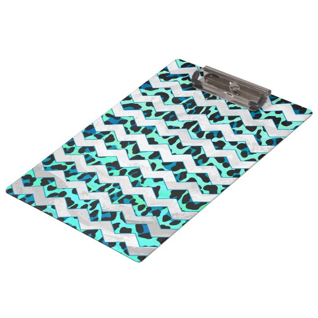 Leopard Black and Teal Print Clipboard (Angled)