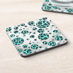 Leopard Black and Teal Print Coaster