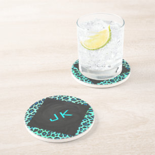 Leopard Black and Teal Print Coaster