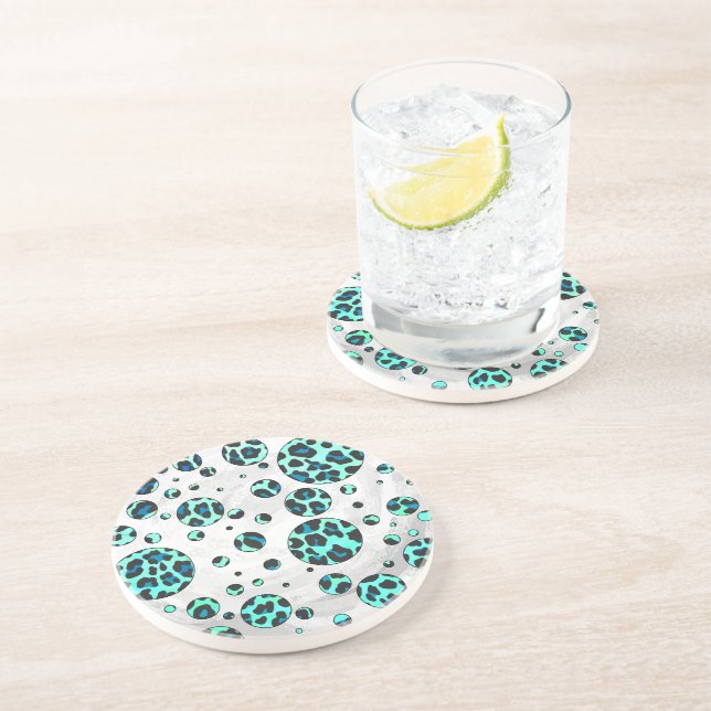 Leopard Black and Teal Print Coaster (Side)