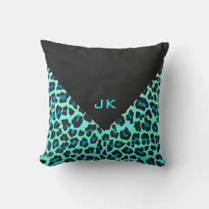 Leopard Black and Teal Print Cushion