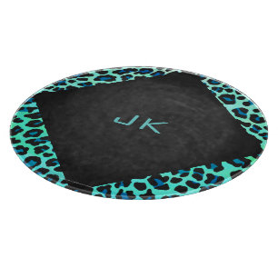 Leopard Black and Teal Print Cutting Board