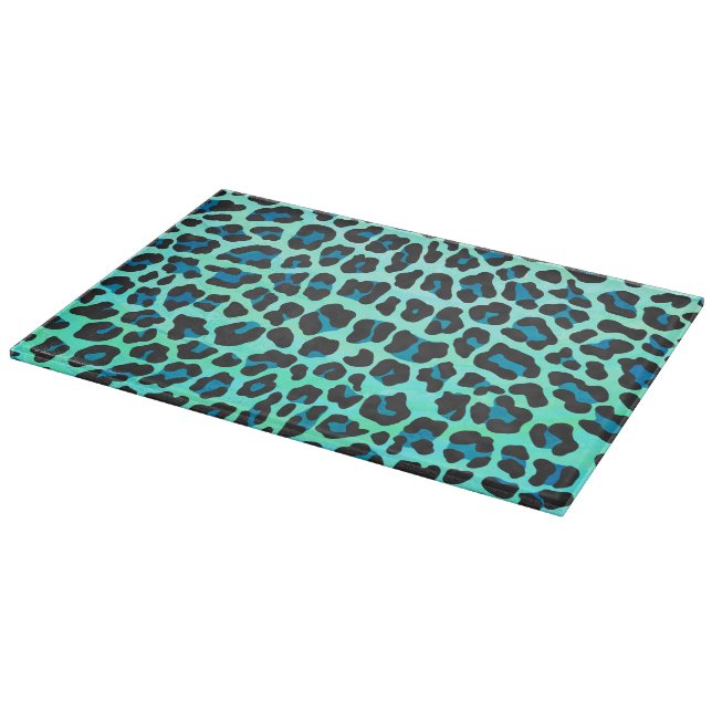 Leopard Black and Teal Print Cutting Board (Corner)
