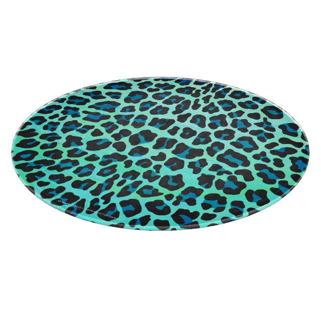 Leopard Black and Teal Print Cutting Board (Corner)