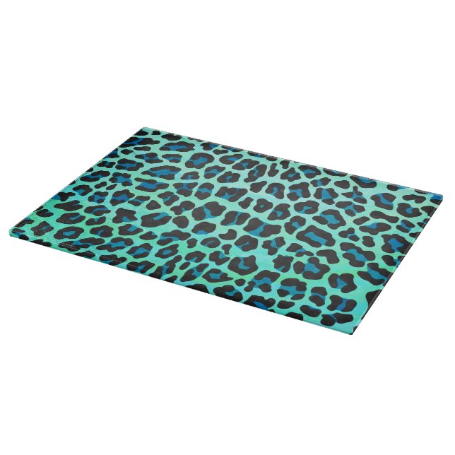Leopard Black and Teal Print Cutting Board (Corner)
